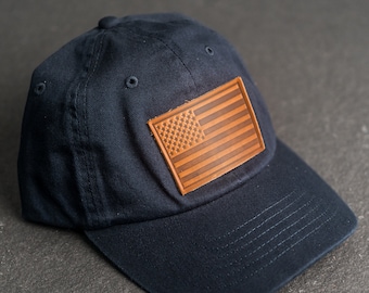 American Flag Unstructured Hat | Leather Patch Unstructured Style Hats | USA Hat | Mom Hat | Military Patriotic Apparel | Mother's Day Gift