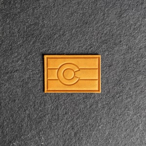 Colorado Flag Leather Patch Velcro Option 3 x 2 Rectangle Colorado State Patch for Backpack, Jackets, and more Mother's Day Gift Saddle Tan