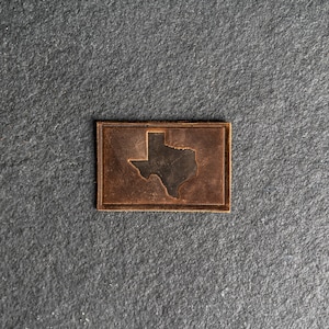 Texas Leather Patch Velcro Option 3 x 2 Rectangle State of Texas Patch for Backpacks, Jackets Mother's Day Gift Rustic Brown