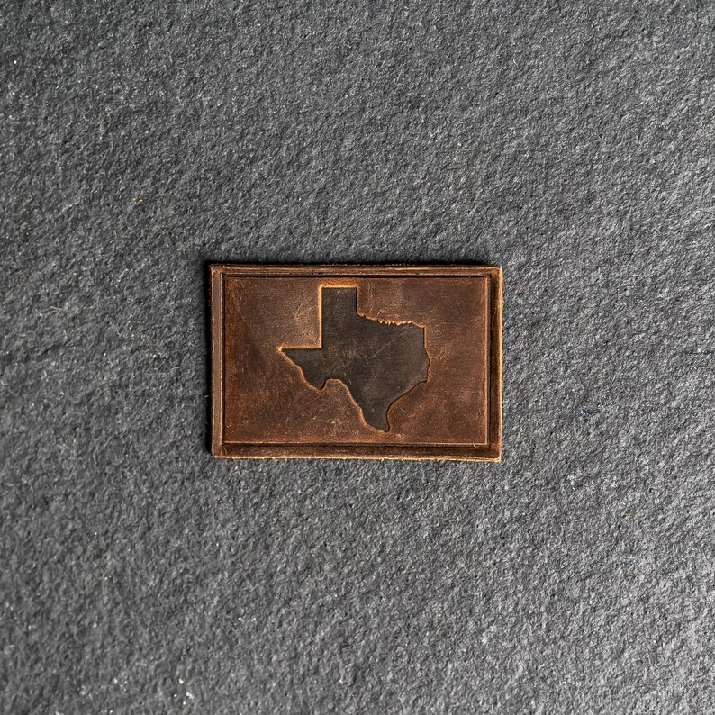 Texas Leather Patch Velcro Option 3 x 2 Rectangle State of Texas Patch for Backpacks, Jackets Mother's Day Gift Rustic Brown