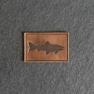 Fish Stamp Leather Patch Velcro Option 3 x 2 Rectangle Fishing Hiking Outdoor Patch for Backpack, Jacket, and more Mother's Day image 1