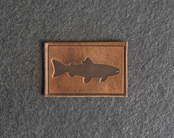 Fish Stamp Leather Patch | Velcro Option | 3" x 2" Rectangle | Fishing Hiking Outdoor Patch for Backpack, Jacket, and more | Mother's Day