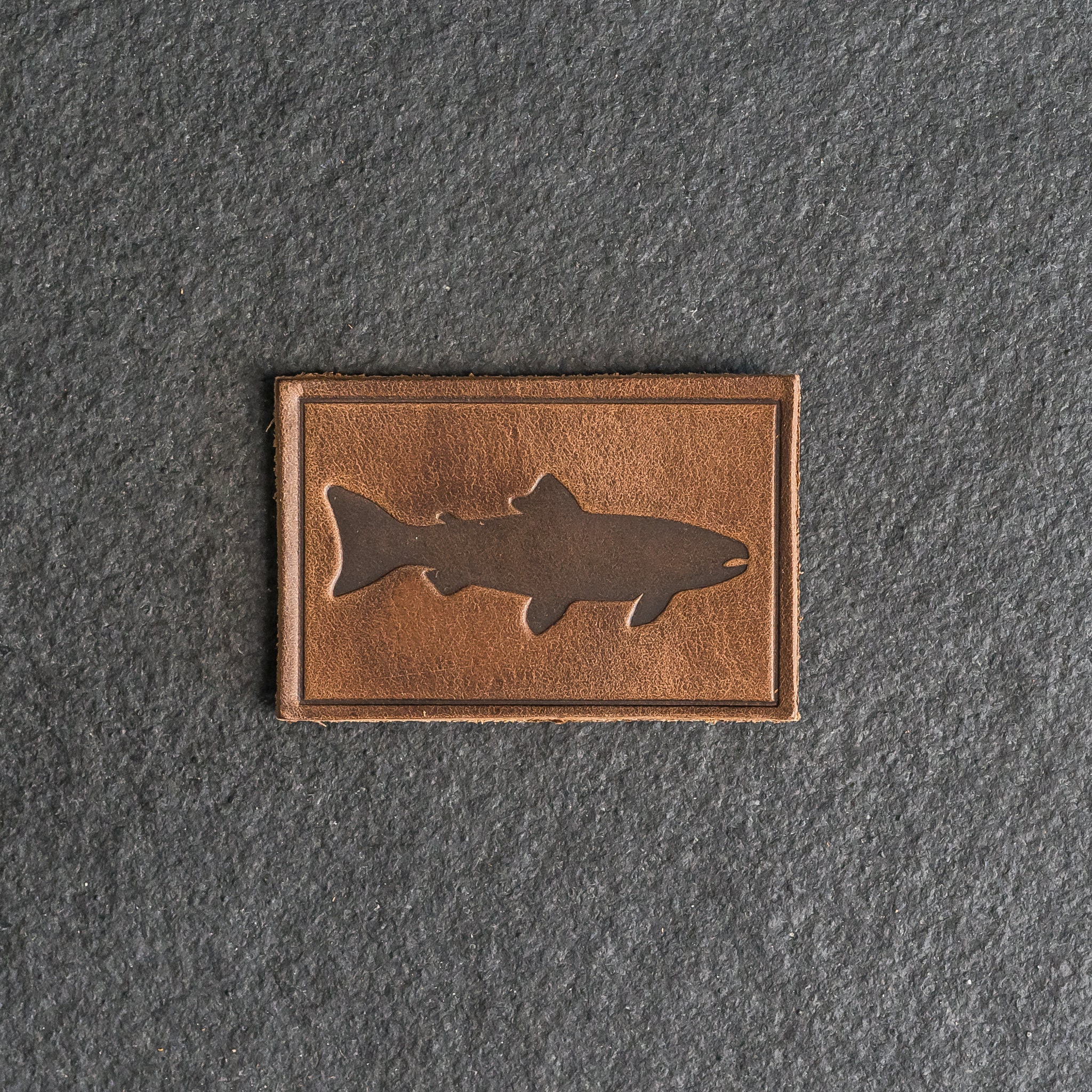 Fish Stamp Leather Patch Velcro Option 3 X 2 Rectangle Fishing