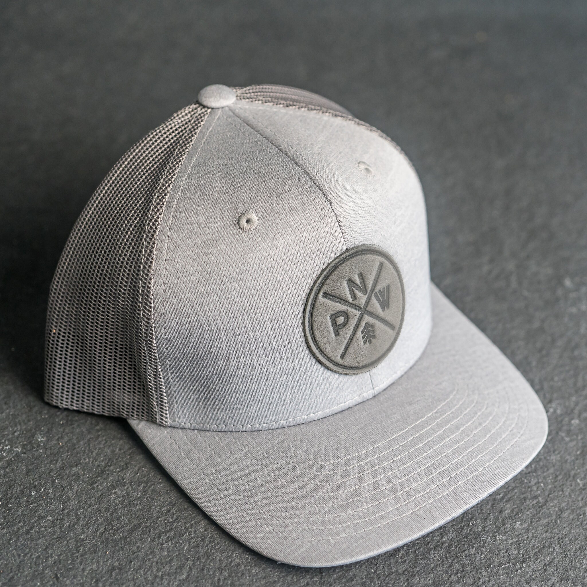 Fish Stamp Performance Hat | Leather Patch Performance Style Trucker Hats for Men or Women | Fishing | Outdoor Hiking | Gift Ideas