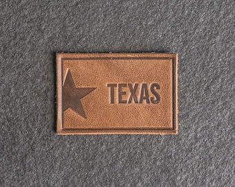 Texas Leather Patch | Velcro Option | 3" x 2" Rectangle | Texas License Plate Patch for Backpacks, Jackets, and more | Mother's Day Gift