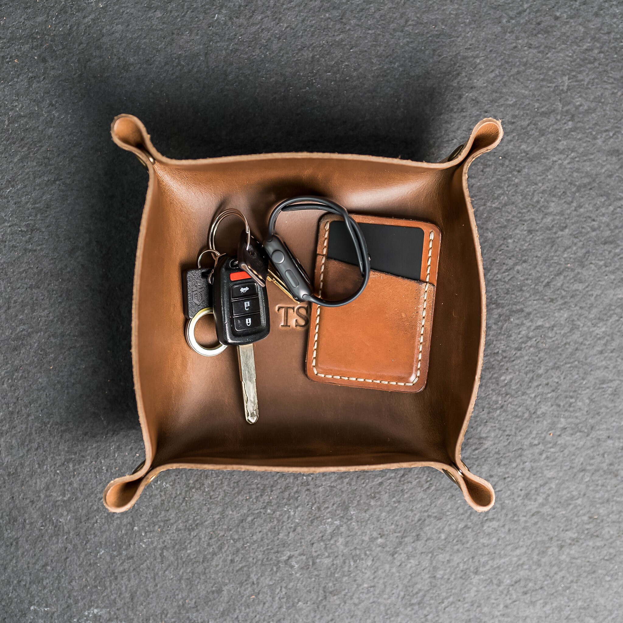 Personalized Valet Trays | Full Grain Leather Square Catchall Tray