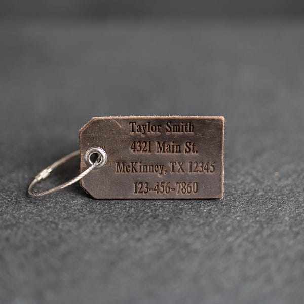 Personalized Leather Luggage Tags | Custom Bag Tag for Him and Her | Initials, Name, Address, Phone | Back To School