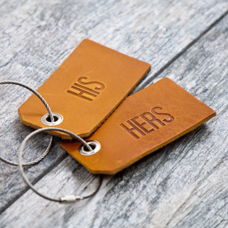 His and Hers Leather Luggage Tags Set of 2 Couple Wedding Etsy