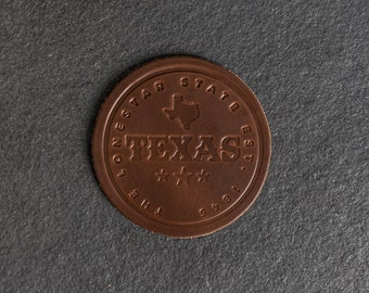 Texas Leather Coasters | Sold Individually or Set of 4 | 100% Full Grain Leather | Custom Gift