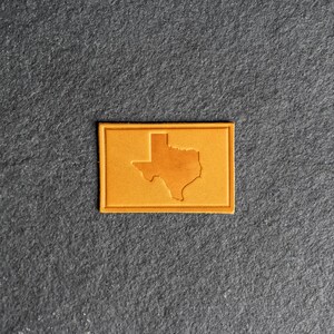 Texas Leather Patch Velcro Option 3 x 2 Rectangle State of Texas Patch for Backpacks, Jackets Mother's Day Gift Saddle Tan