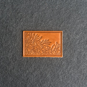 Floral Leather Patch | Optional Hook and Loop Fastener | 3" x 2" Rectangle | Flower Design Patch for backpack |Custom Gift |Fathers Day Gift