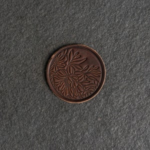 Floral Leather Patch Velcro Option 2.25 x 2.25 Circle Flower Design Hiking Patch for Backpack, Jackets, and more Mother's Day Gift Nut Brown Dublin