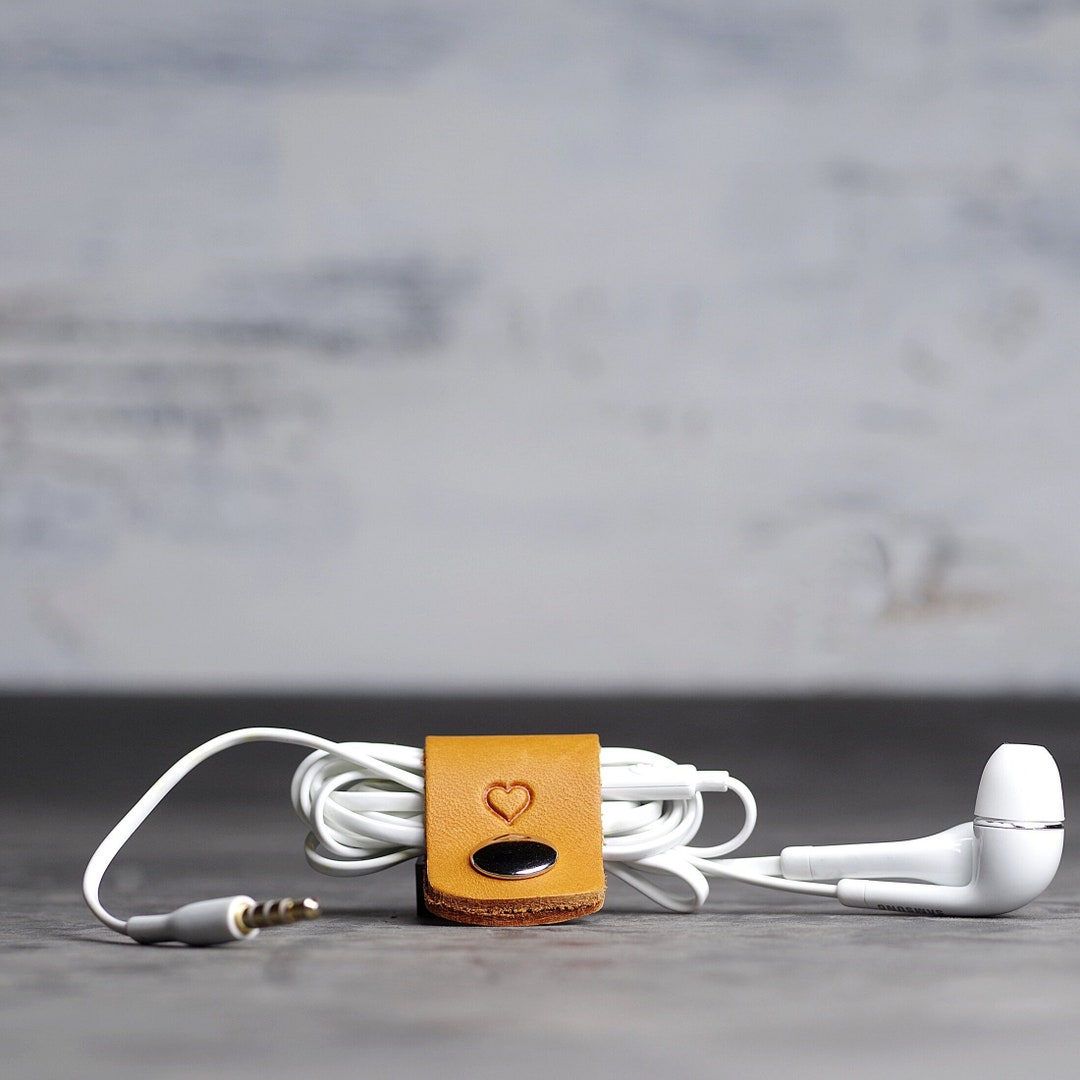 Personalized Leather Cord Wraps Headphone Holder Cable Organizer tech