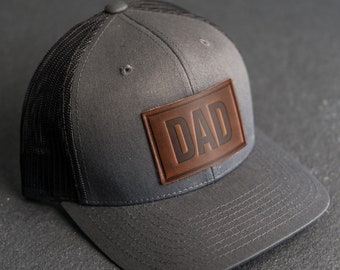 Dad Stamp Hat | Leather Patch Trucker Style Hats | Mother's Day Gift  | Gift for Dad | Apparel for New Dad | Birthday Gift | Father's Day