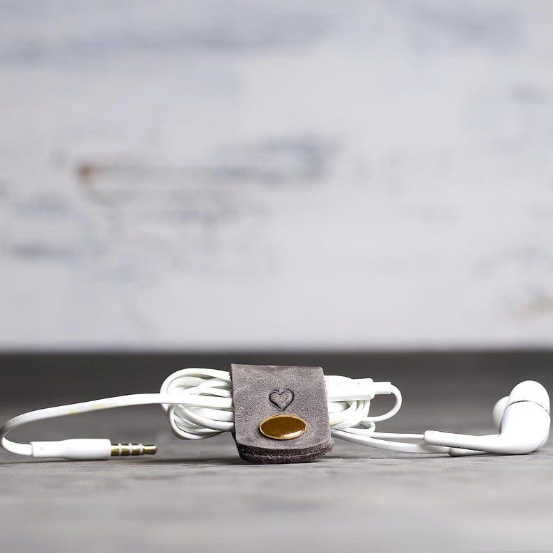 Personalized Small Leather Cord Wraps | Headphone Holder | Cable Organizer | Tech Gift | Desk Accessory | Custom Gift image 10