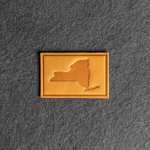 New York Leather Patch Velcro Option 3 x 2 Rectangle State of New York Patch for Backpacks, Jackets, and more Made in the USA Saddle Tan