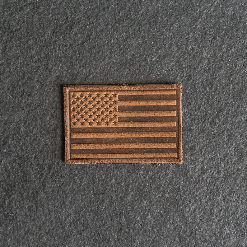 American Flag Leather Patch Velcro Option 3 x 2 Rectangle Made in the USA For Backpacks and Jackets Mother's Day Gift Cafe
