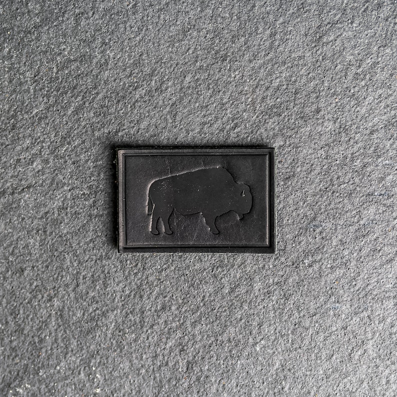 Bison Leather Patch Velcro Option 3 x 2 Rectangle American Buffalo Patch for Backpacks / Jackets Mother's Day Gift Black