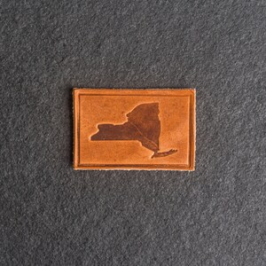 New York Leather Patch Velcro Option 3 x 2 Rectangle State of New York Patch for Backpacks, Jackets, and more Made in the USA Natural Dublin