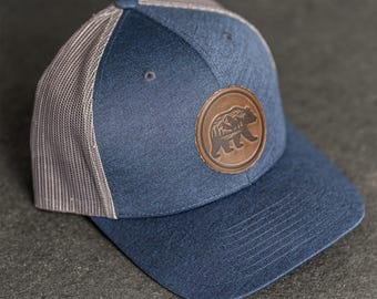 Bear Performance Trucker Hat | Leather Patch Performance Style Trucker Hat | Snapback | Father's Day Gift