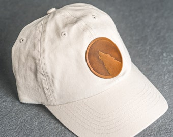 Howling Wolf Silhouette Unstructured Hat | Leather Patch Unstructured Style Hats | Wolf Outdoor Apparel | Mother's Day Gift