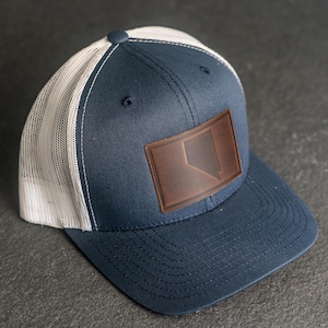 Nevada Hat | Leather Patch Trucker Style Hats for Men and Women | State of Nevada Apparel | Adjustable Snapback | Father's Day Gift