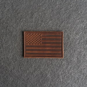 American Flag Leather Patch Velcro Option 3 x 2 Rectangle Made in the USA For Backpacks and Jackets Mother's Day Gift Nut Brown Dublin