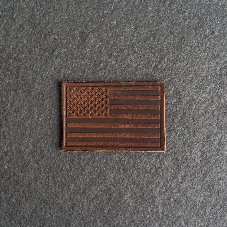 American Flag Leather Patch Velcro Option 3 x 2 Rectangle Made in the USA For Backpacks and Jackets Mother's Day Gift Nut Brown Dublin