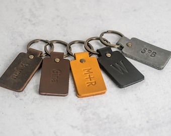 Personalized Leather Rectangle Keychain | w/ Keyring Attached | Key Fob Customized w/ Initials/Name | New Driver | Mother's Day Gift