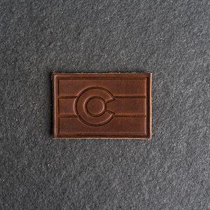 Colorado Flag Leather Patch Velcro Option 3 x 2 Rectangle Colorado State Patch for Backpack, Jackets, and more Mother's Day Gift Nut Brown Dublin