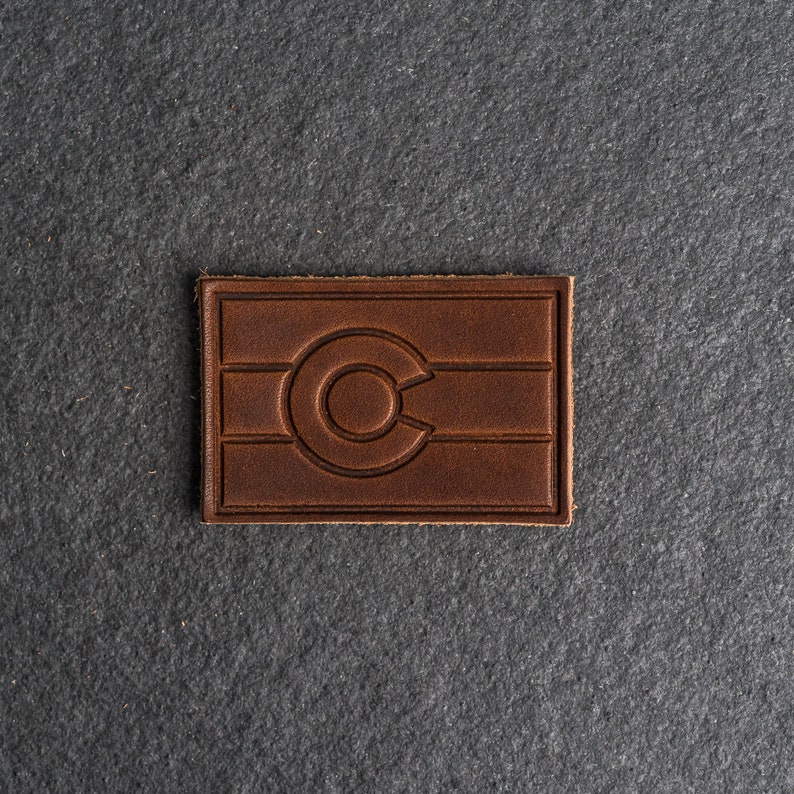 Colorado Flag Leather Patch Velcro Option 3 x 2 Rectangle Colorado State Patch for Backpack, Jackets, and more Mother's Day Gift Nut Brown Dublin