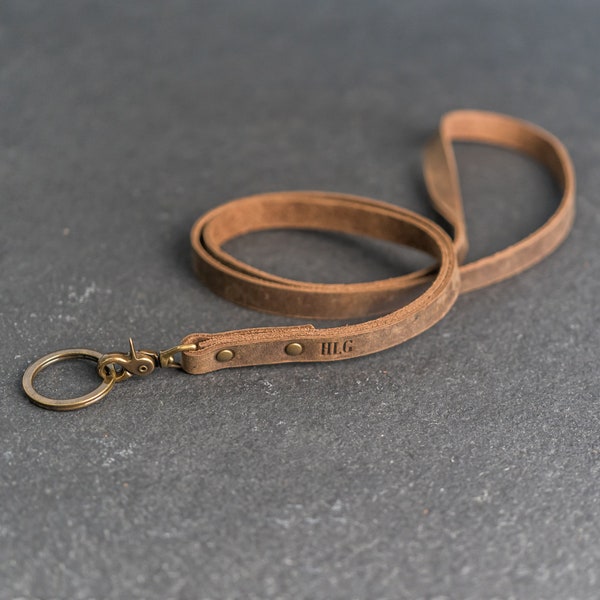 Lanière en cuir personnalisée | Porte-badge | d'identité avec porte-clés et clip pivotant | Cadeau Fête des Mères | Court ou long