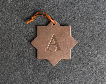 Personalized Leather Christmas Ornament - Snowflake Shape | Stocking Tags | 2023 Texas Christmas Decorations | Teacher Gifts | Family Name