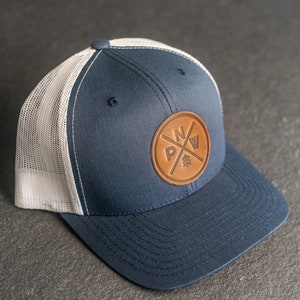 PNW Hat | Leather Patch Trucker Style Hat | Pacific Northwest Apparel | Mountains Hiking Hat | Gift for Him and Her | Custom Gift