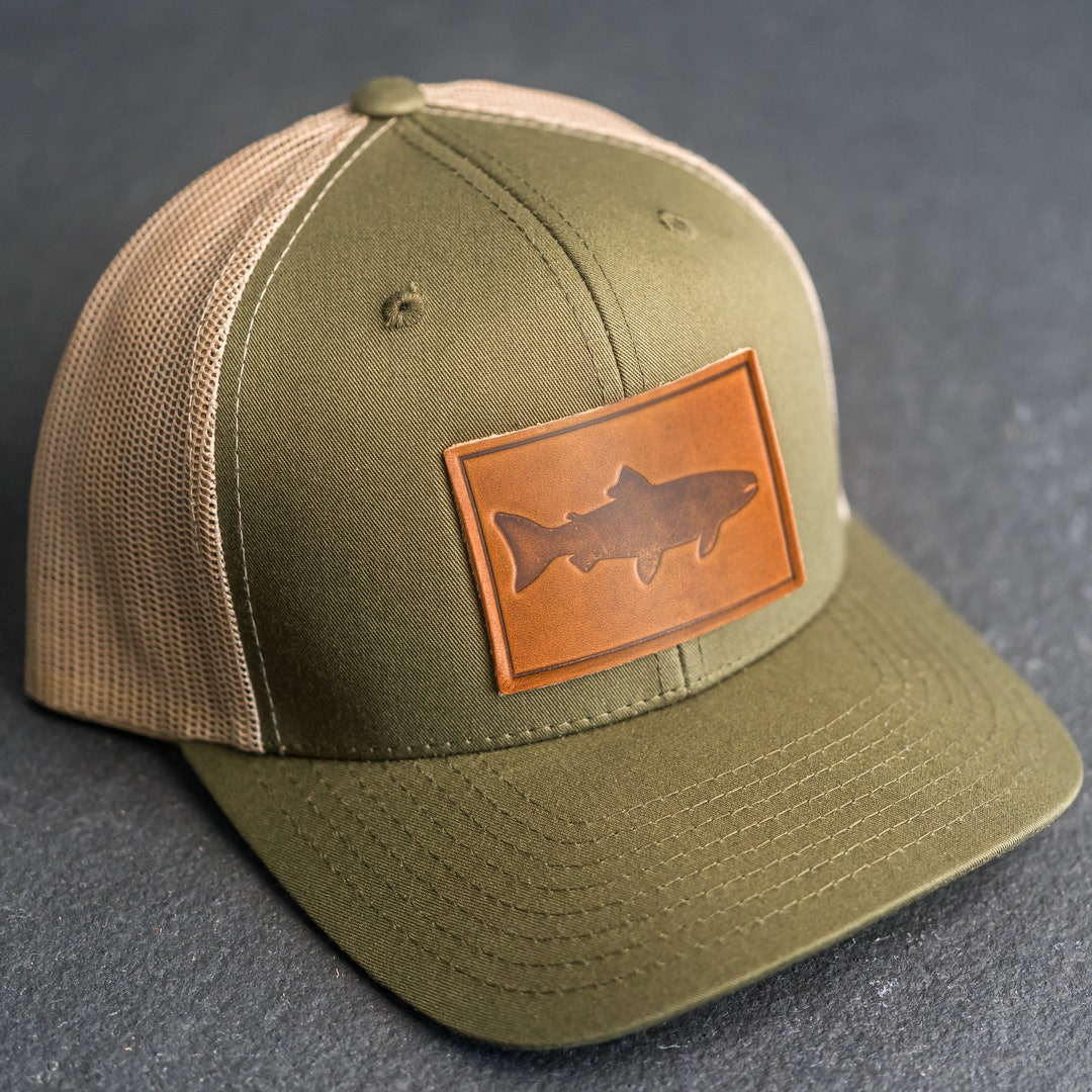 Fish Stamp Hat Leather Patch Trucker Style Hats for Him or Her
