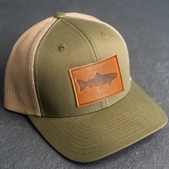 Fish Stamp Hat Leather Patch Trucker Style Hats for Him or Her Fishing Hat  Outdoor Hiking Apparel Gift Ideas 