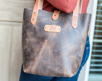 Personalized Leather Tote Bag with Inner Pocket | Strap Closure | Women's Purse | Shoulder Bag | Large, Medium, or Small | Mother's Day Gift