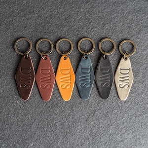 Personalized Leather Keychain | Motel Key Shape | Key Ring Fob with Initials or Name |New Driver | Personalized Gift| Custom Gift