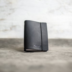 REFILLABLE Personalized Leather Pocket Journal with Elastic Closure | Professional Small Notebook | Custom Gift image 4