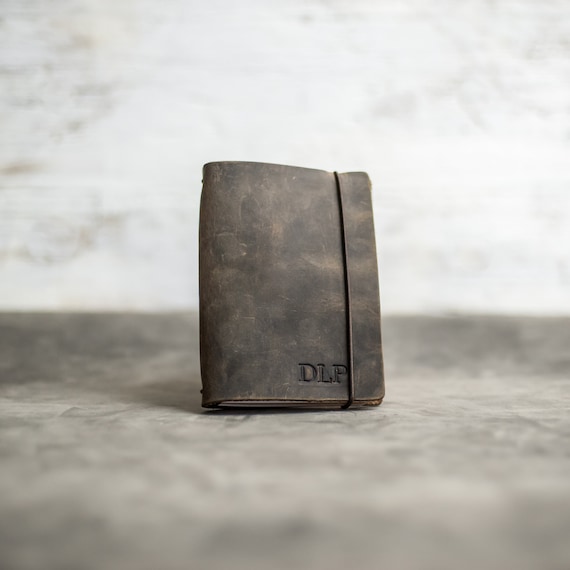REFILLABLE Personalized Leather Pocket Journal with Elastic Closure | Professional Small Notebook | Father's Day Gift