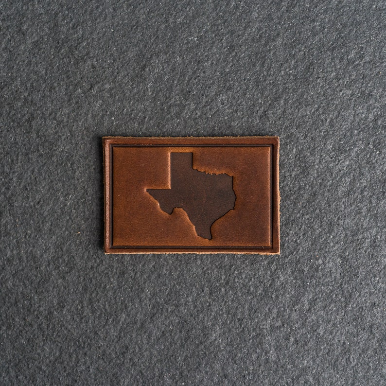 Texas Leather Patch Velcro Option 3 x 2 Rectangle State of Texas Patch for Backpacks, Jackets Mother's Day Gift Nut Brown Dublin