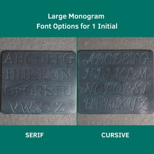 May include: Two metal plates with the alphabet in serif and cursive fonts. The plates are labeled "Serif" and "Cursive".