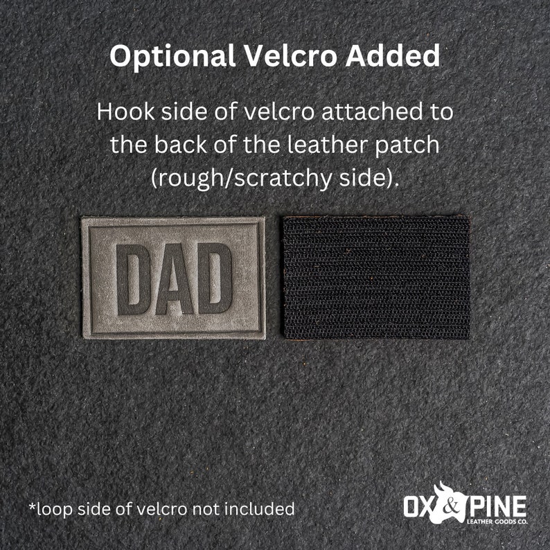 DAD Leather Patch Velcro Option 3 x 2 Rectangle New Dad Patch for backpacks, jackets, and more Mother's Day Gift Rustic Gray