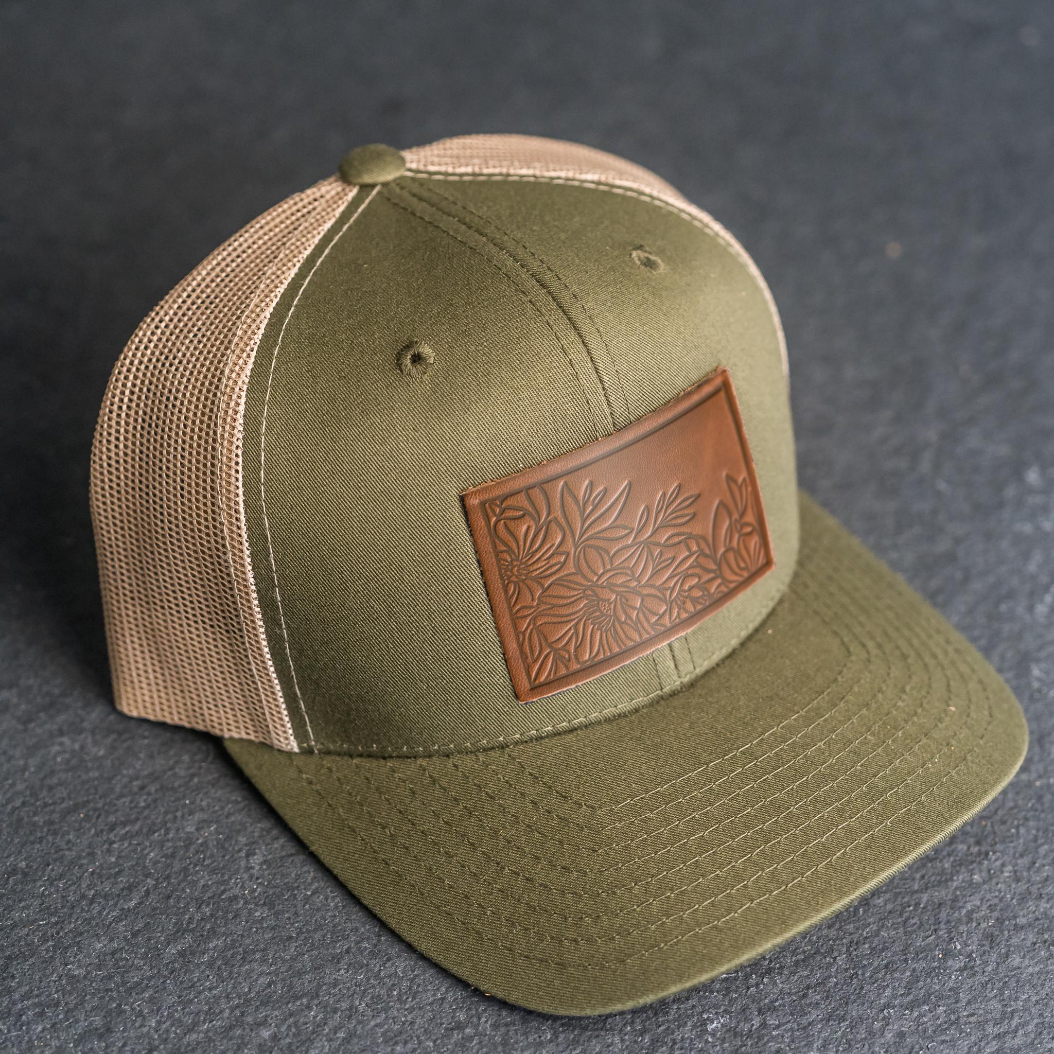Women\'s Leather Floral Patch Trucker Cap with Snapback Closure Farmer main image 2