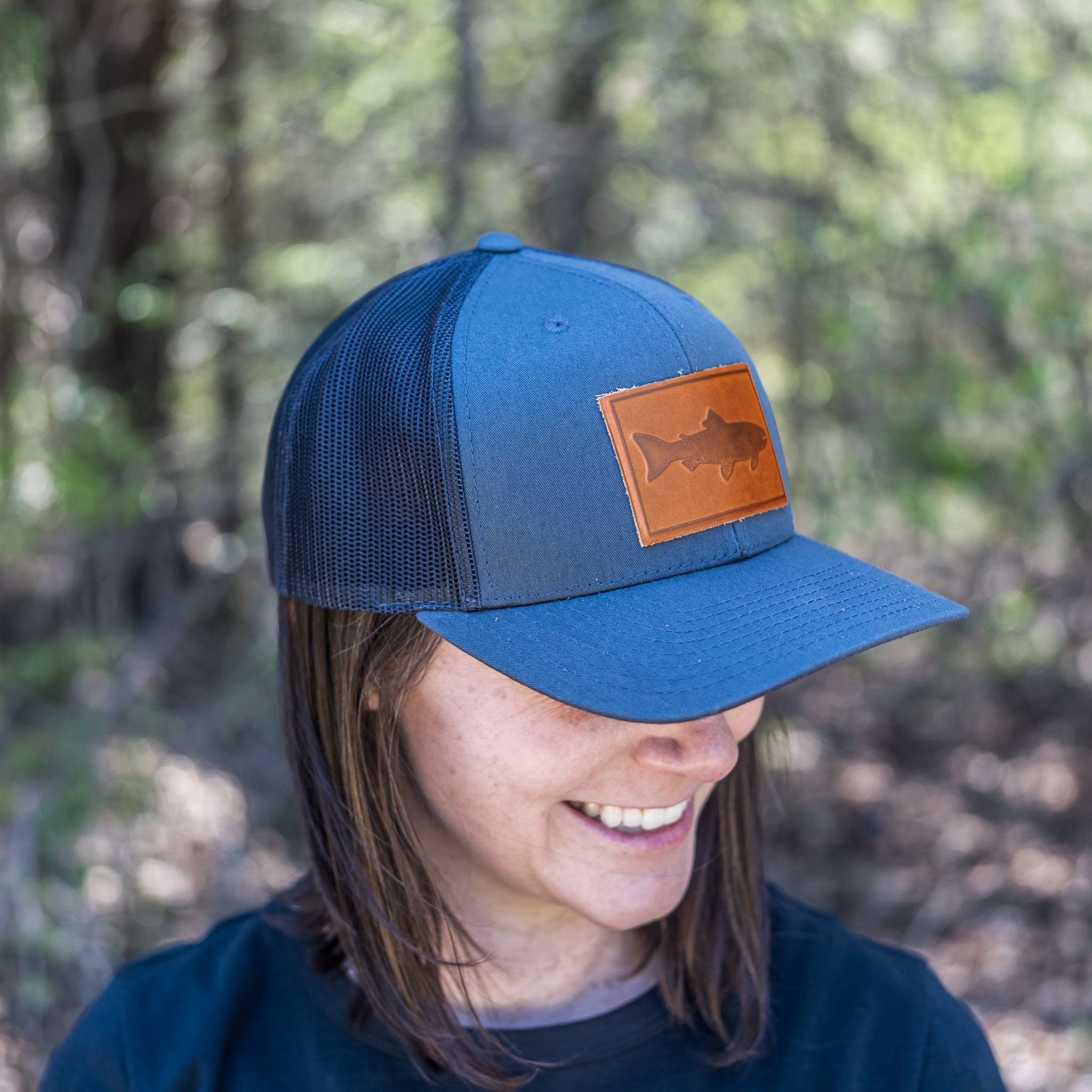 Fish Stamp Leather Patch Trucker Style 