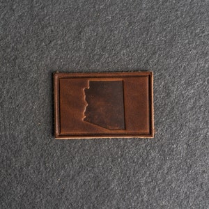 Arizona Leather Patch Velcro Option 3 x 2 Rectangle State of Arizona Patch for Backpacks, Jackets, and more Mother's Day Gift Nut Brown Dublin
