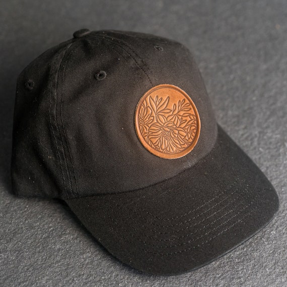 Floral Design Unstructured Hat | Leather Patch Unstructured  display picture 2