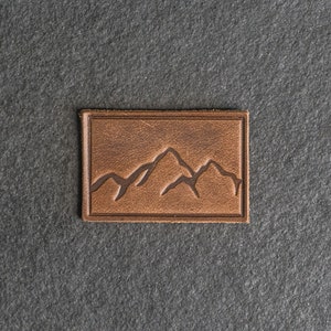 Mountains Leather Patch |  Optional Hook and Loop Fastener  | 3x2 Rectangle | Mountain Range Hiking Patch for Backpacks & more