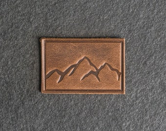 Mountains Leather Patch | Velcro Option | 3" x 2" Rectangle | Mountain Range Hiking Patch for Backpacks, Jackets, and more | Mother's Day