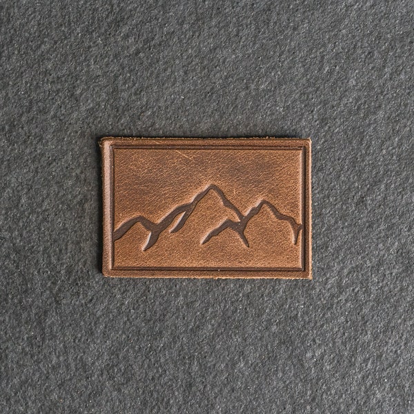 Mountains Leather Patch | Velcro Option | 3" x 2" Rectangle | Mountain Range Hiking Patch for Backpacks, Jackets, and more | Mother's Day